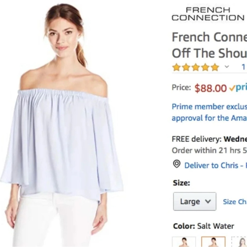French Connection Off-Shoulder Blouse - Soft Blue